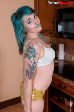 shemaleyumofficial:  Julia Genesis makes her delicious Shemale Yum debut!!! Julia describes herself as a “punky mermaid with a silver tongue!” We can’t wait to see more of this gorgeous mermaid with her sexy tattoos! She also boasts about her oral