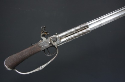 peashooter85: Two shot sword pistol brandished by Horatio Nelson at the Battle of Trafalgar, 1805.