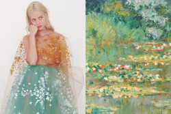 whereiseefashion:  Match #255 Julia Frauche wearing Delpozo Spring 2015 | The Water Lily Pond (detail) by Claude Monet, 1904 More matches here  