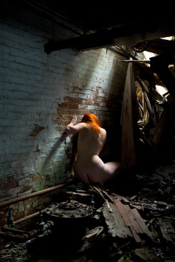 ianference:  Homage to Gustav Klimt’s “Goldfish” series (in the basement of a collapsing insane asylum).  Model: Dane Halo