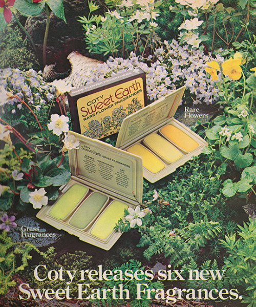 justseventeen:September 1973. ‘In one compact, sweet Earth fragrances: Clover, Gingergrass, Hay, The