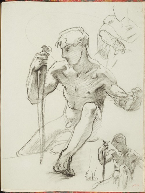 Artist-Sargent:three Studies Of A Seated Angel With Sword For “Israel And The Law,”