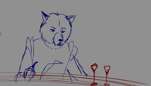 Another progress sequence from Lovestreams - the bartending Husky.  Isabelle Aspin colored this