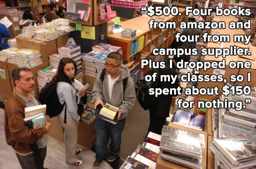 micdotcom:  These are just some of the answers to our textbooks cost question yesterday. On top of skyrocketing tuition costs, substantial living expenditures and the terrifying, ever-present specter of college debt, students must also grapple with the