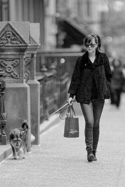 djohnsondaily:Dakota Johnson takes a mid day stroll with her pooch on April 07, 2015