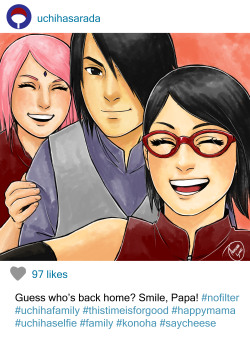 auroralynne:  Uchiha Family - #nofilter, by Aurora LynneThis is my entry for SasuSaku Month day 2! Hope you enjoy :) Say cheese, Papasuke!
