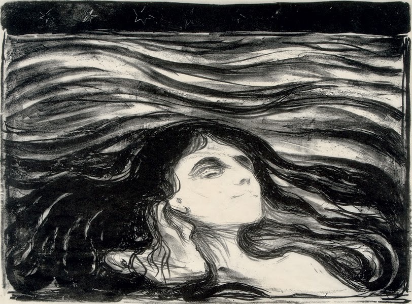 nobrashfestivity:  Edvard Munch On the Waves of Love, 1899,  lithograph 31.1 x 41.6