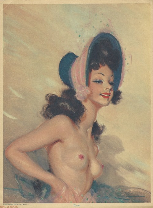 girl-o-matic:  French pin up prints, Fleur and Nanette - artwork attributed to Jean Gabriel Domergue. 