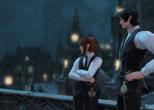 aethernoise:local Eorzean power couple spotted in matching waistcoats