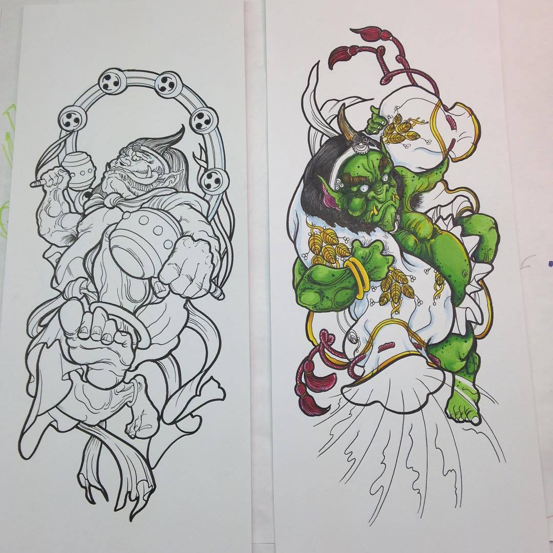 Featured image of post Sketch Raijin Fujin Tattoo He was present at the creation of the world and when he first let the winds out o