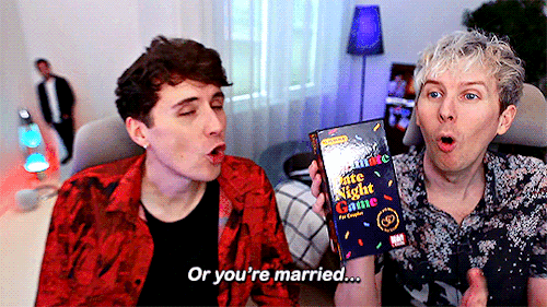 From "Date Night with Dan and Phil". Phil says "Or you're married..." while holding up the game.