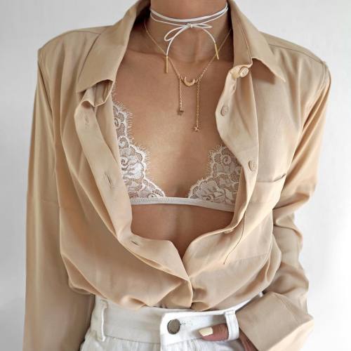 thestylexplorer: White Scalloped Lace Triangle Bralet >> White Bow Delicate Choker Necklace &g