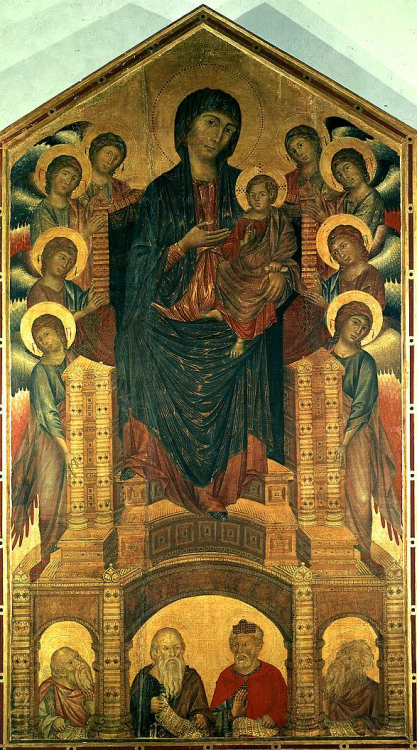 sm-art-gallery:Cimabue, Maestà di Santa Trinità, 1290 circa, tempera su tavola, Galler