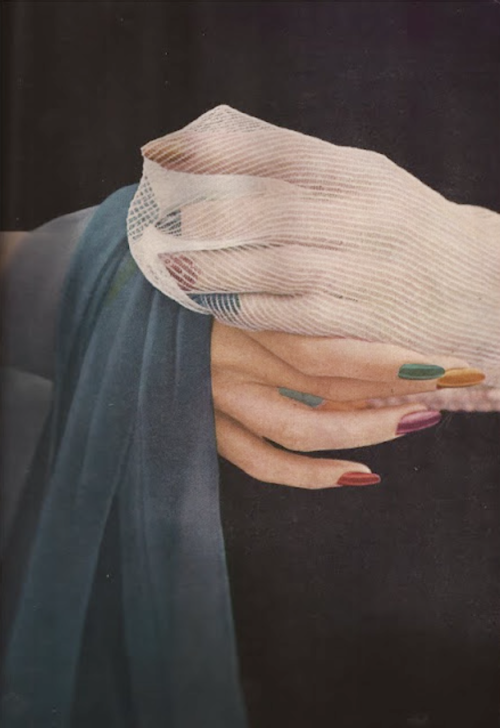 kvetchlandia:Saul Leiter     Stained Glass Nails, for “Harper’s Bazaar”       1960