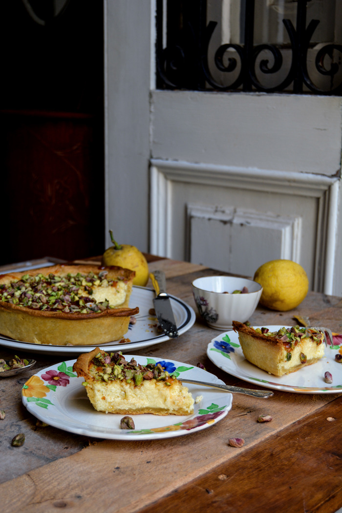 food52: Perfect breakfast pie. Maltese Ricotta Pie with Lemon Syrup and Pistachios via
