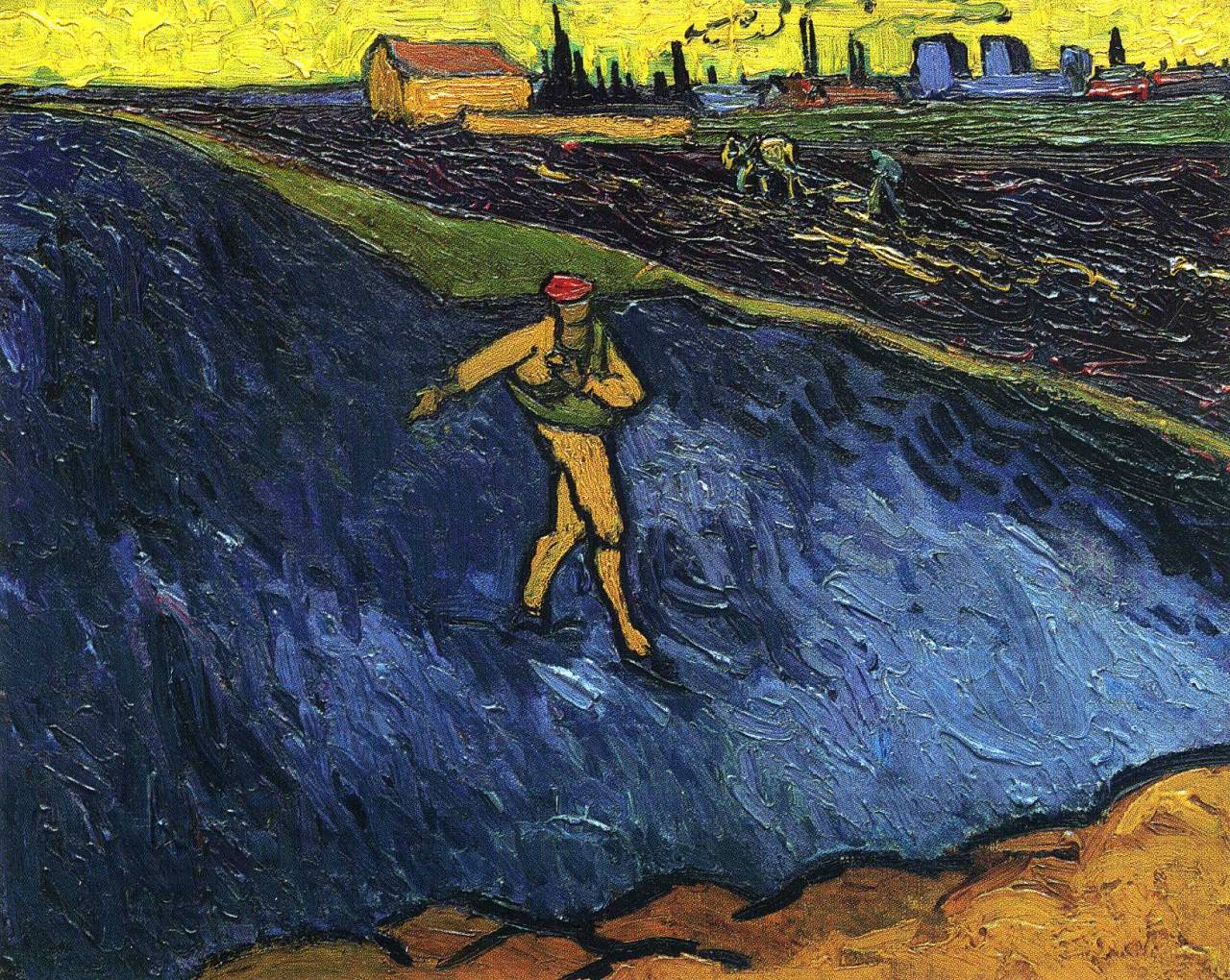 vincentvangogh-art:  The Sower Outskirts of Arles in the Background, 1888 Vincent