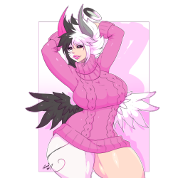 oki-doki-oppai:  My oc Rosegold in a sweater, thats right, a normal sweater.   Full resolution file available on Patreon at the end of the month! : www.patreon.com/okioppai and many other rewards!!!!  