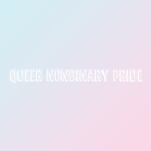 [Image: A pastel blue and pink gradient color block with white text that reads &ldquo;queer nonb