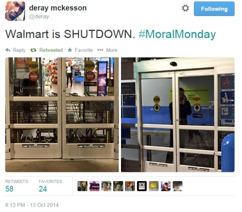 goddesscru:  iwriteaboutfeminism:  In solidarity with John Crawford, Ferguson protesters rally inside and outside of a Wal-Mart. Part One Monday, October 13th  Awesome! Way to take action. 