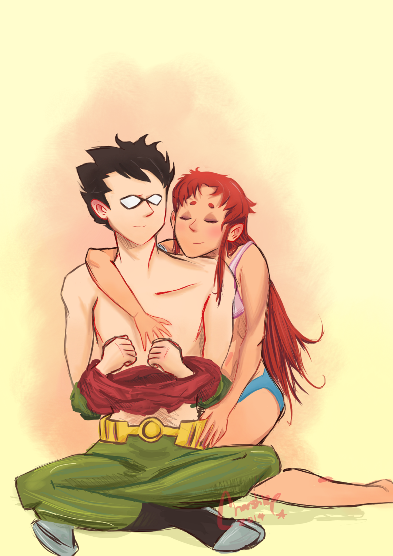 Robin x Starfire — charshie-why: Officially canon that Robin's hair...