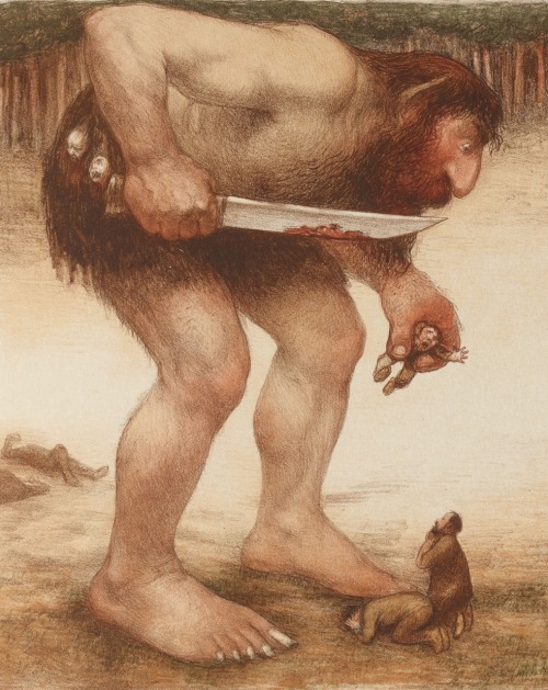 Le géant ou l’ogre et la fée.Estampe.Art by Jean Veber.(1868-1928).Graveur.