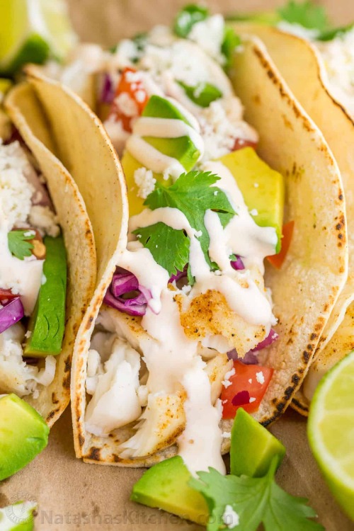 Fish tacos with best fish taco sauce