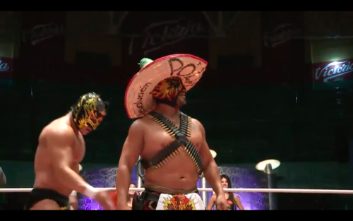 a-luchadork:  Dragon Lee broke Polvora’s toy gun! 