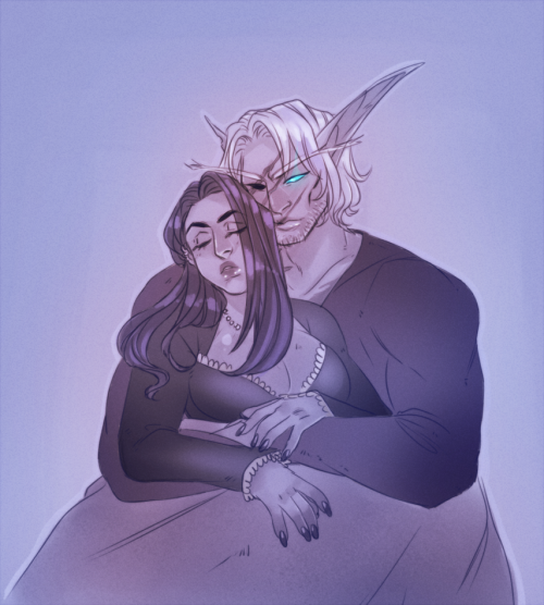 bug-dad:A late birthday present for my girl @vanillycake of our WoW oc’s, Val and Helian being cut