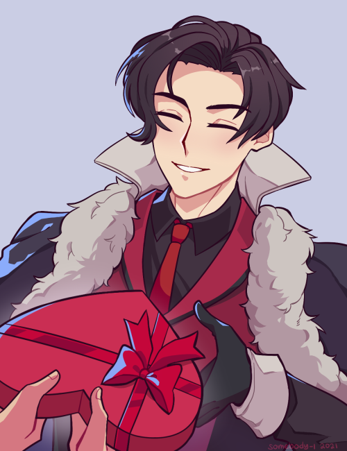 somebody-1:POV: You’re single and it’s Valentine’s day so you give gifts to your 2D demon bf to comp