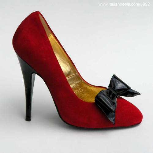 Black&amp;red suede leather 5inch high heels stiletto bow shoes. 100% Italy. www.Italianheels.co