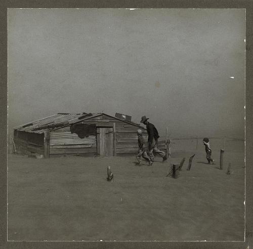 historicaltimes:  Farmer and sons walking in the face of a dust storm. Cimarron County, Oklahoma. 19