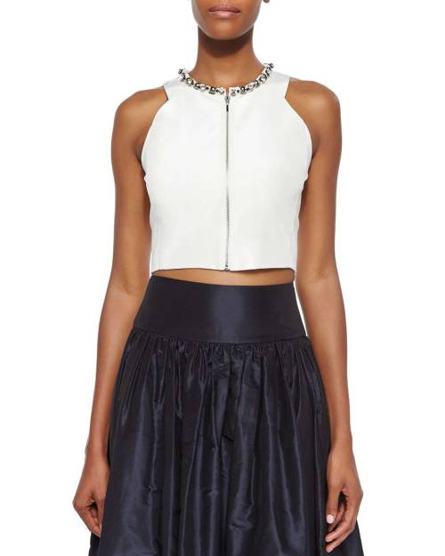 Rebecca Taylor Beaded Zip-Front Crop Top, Sea SaltHeart it on Wantering and get an alert when it goe