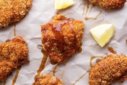 in-my-mouth:  Oven Fried Southern Chicken with Sweet Honey Bourbon Sauce