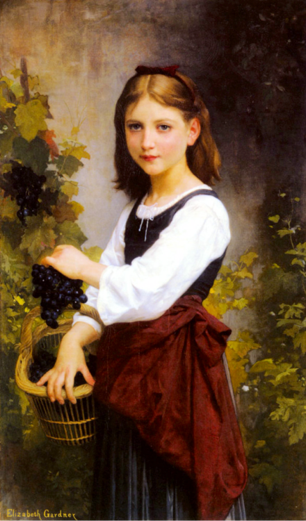 summerlilac:A Young Girl Holding A Basket Of Grapes - Elizabeth Jane Gardner Bouguereau