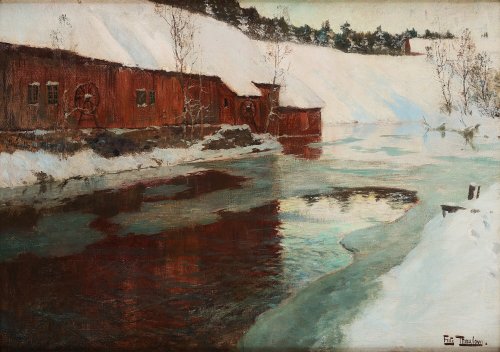 catonhottinroof:  Frits Thaulow (1847 - 1906) River landscape in winter