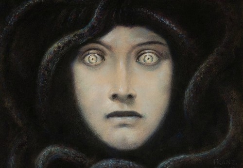 Head of Medusa (c. 1892. Pastels on paper) - Franz von Stuck