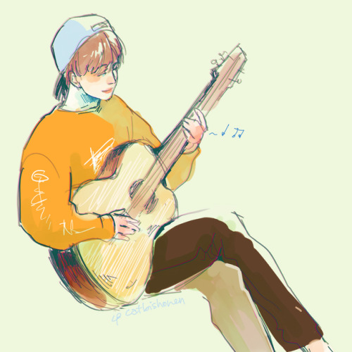 jimin playing the guitar with his sweater paws DEVIANTART / FB / INSTAGRAM / COMMISSION INFO