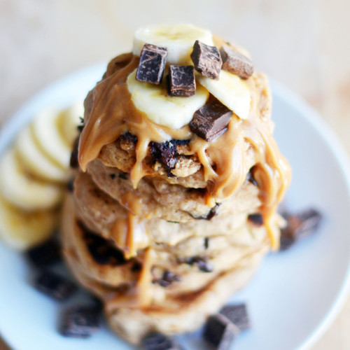 Vegan Peanut Caramel & Chocolate Pancakes (GF)Chocolate Chip Cookie Pancakes (GF)Chocolate Chip 