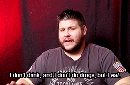 mithen-gifs-wrestling:  “I get upset, and I eat.” (Hell Rising, 2013). I really can’t express enough how much I admire and respect Kevin for being so candid and authentic and wryly honest about his relationship with food.