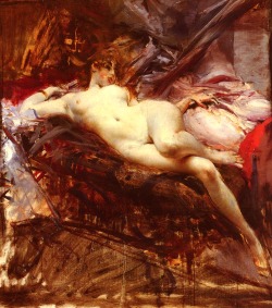 oil-painting-reproductions:  Reclining Nude by Giovanni Boldini, Oil painting reproductions 