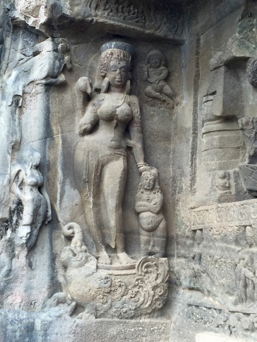 historyarchaeologyartefacts:Goddess Ganga at the entrance of Ellora Cave 21.[2448 × 3264]