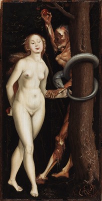 beyond-the-canvas:  Hans Baldung, Eve, the Serpent, and Death, 1510.