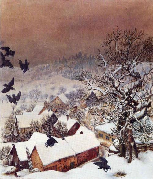 Randegg in the snow with ravens    -  Otto Dix  1935German  1891-1969