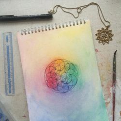segmental-seed-of-life:  I am slightly obsessed with colour wheels and sacred geometry …. What do you think of this little watercolour flower of life I drew? #artistsofinstagram #instaart #myartwork #floweroflife #colourwheel #seedoflife #colourspectrum
