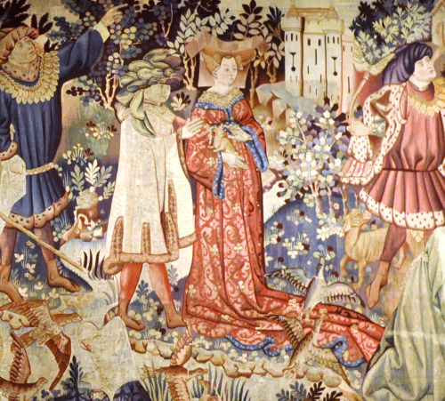 “Falconry”, woven wool tapestry, Netherlands, possibly Arras, 1430s. Part of the Devonsh