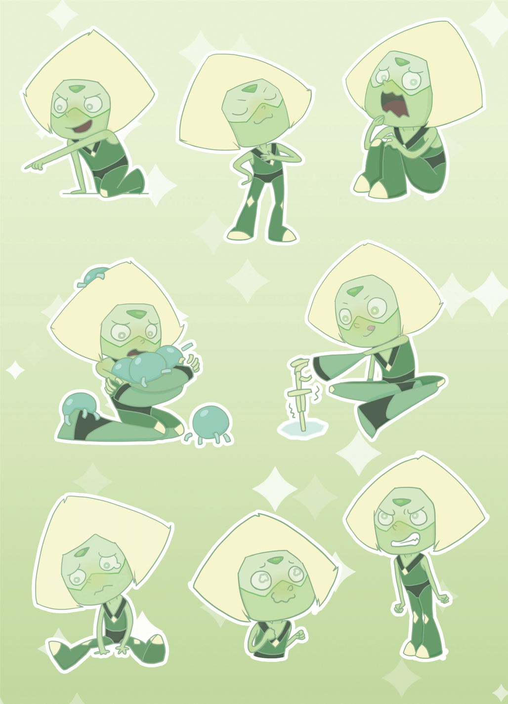 milknotsugar:  I finished drawing these peridot stickers as well! :3 