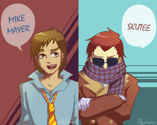 albaharu:  Just wanted to submit a pic of those idiots <3  Ocs of mine <3 Someday I will do their comic OTL  Mmm…Mike Mayer…