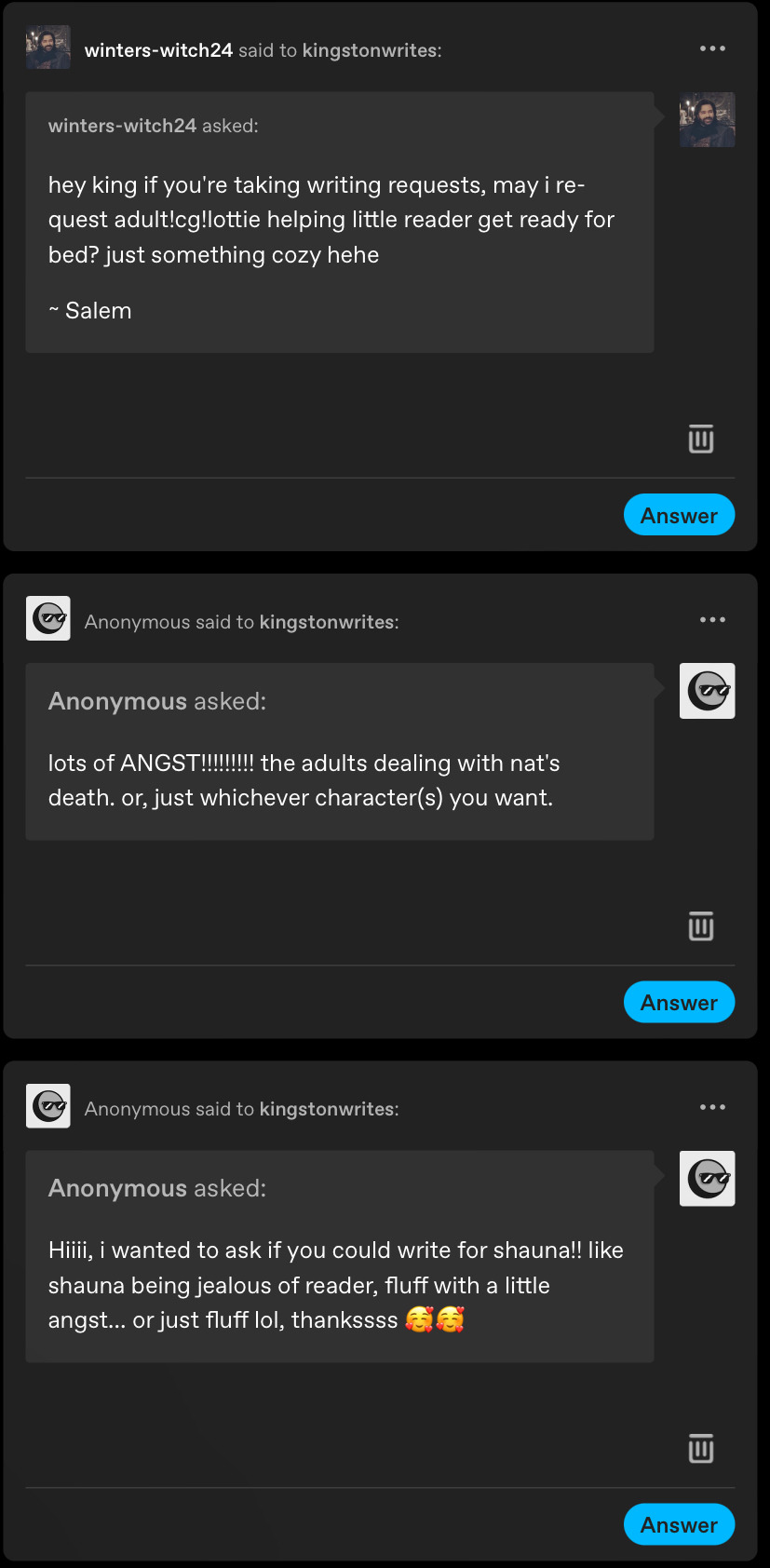 Ily Guys But Its Silly How Before I Posted My First Fic I Got. Sooo Many Requests