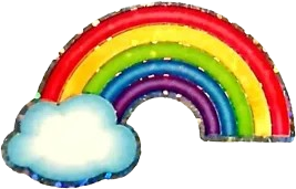 foil sticker of a rainbow with a cloud at one end.