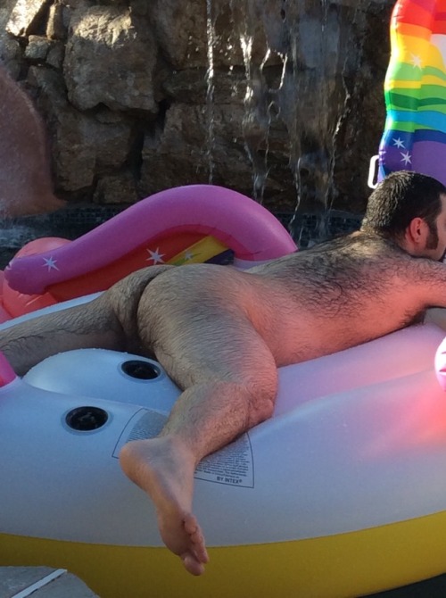 beware-the-bear-afterdark: Poolside fun this morning, trying to beat the heat.